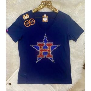 BRAND NEW WITH TAGS Navy Astros Sparkle V-Neck Tee